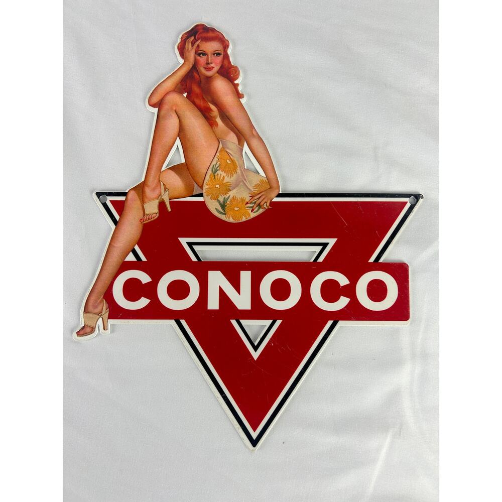 Retro Conoco Pin Up Girl Advertising Wall Sign Plastic Gas Oil Decor